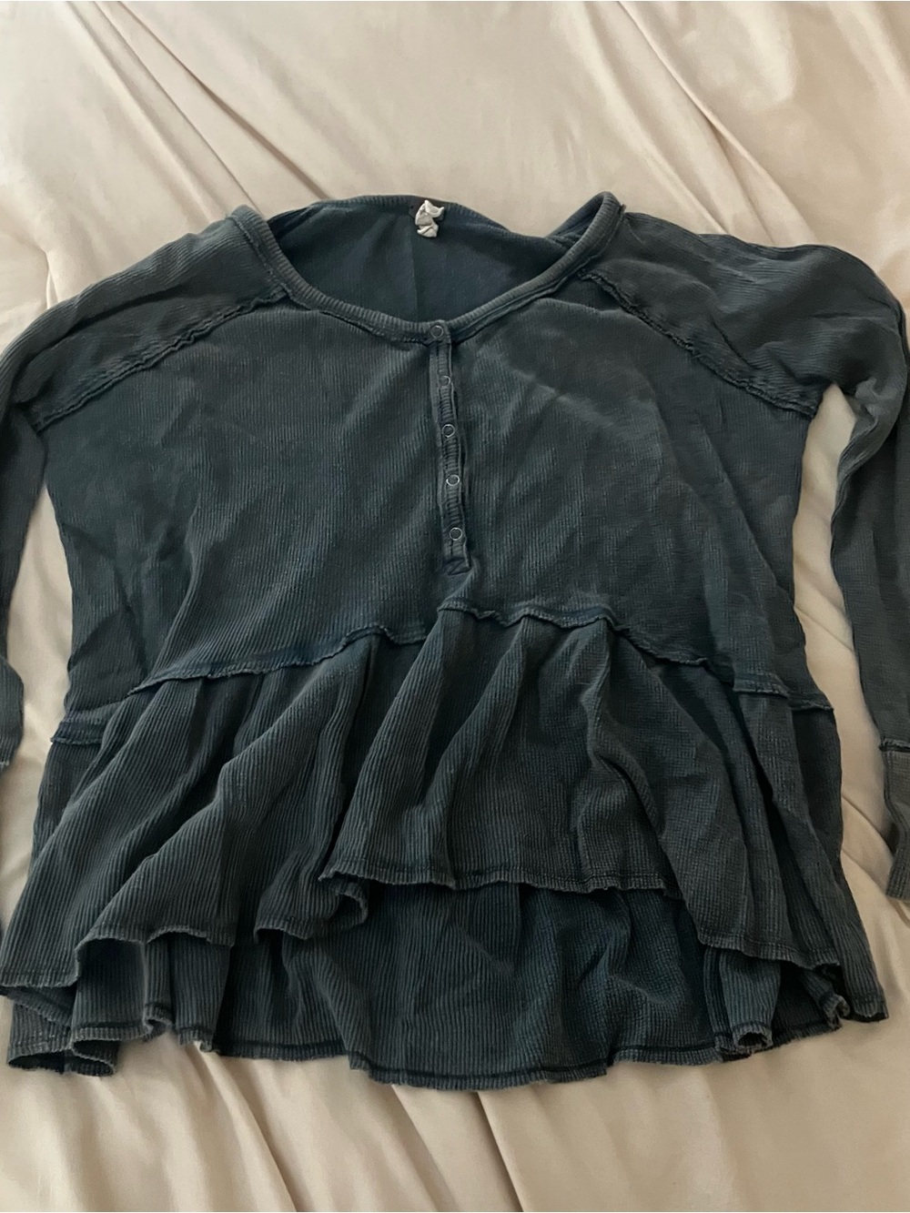 Free People We The Free Thermal Waffle Knit Henley Shirt Gray Women's Size XS - Picture 10 of 15